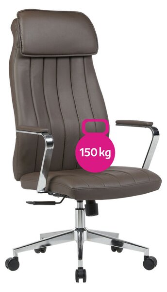 Irodai szék, szürkésbarna ekobőr/króm, teherbírás 150 kg, ELADIO