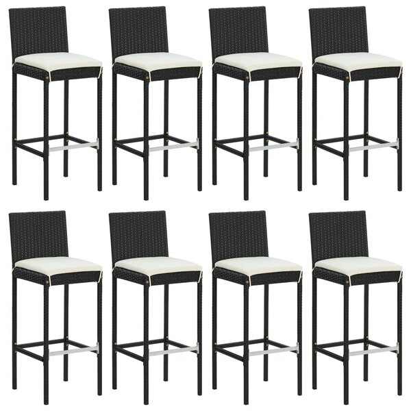 9 részes fekete polyrattan kerti bárszett párnával