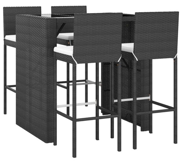 5 részes fekete polyrattan kerti bárszett párnával