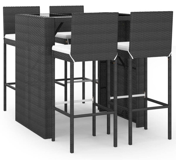5 részes fekete polyrattan kerti bárszett párnával