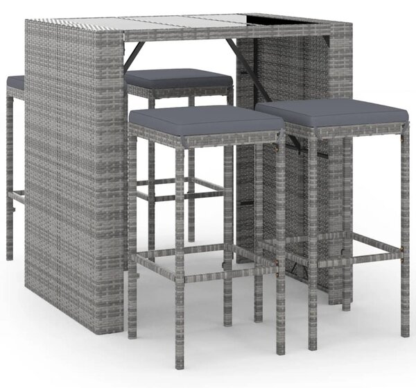5 részes szürke polyrattan kerti bárszett párnákkal