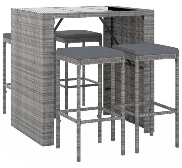 5 részes szürke polyrattan kerti bárszett párnákkal