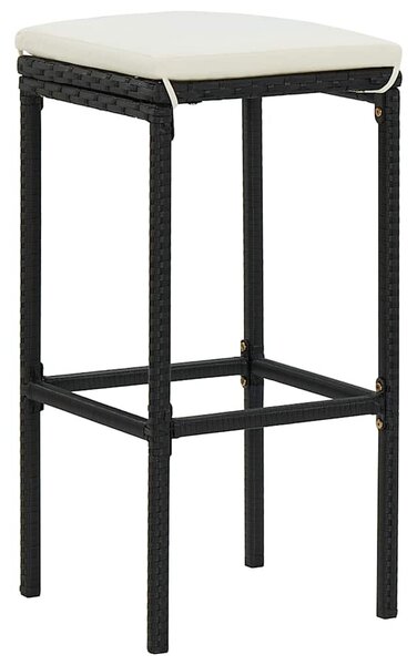 7 részes fekete polyrattan kerti bárszett párnákkal