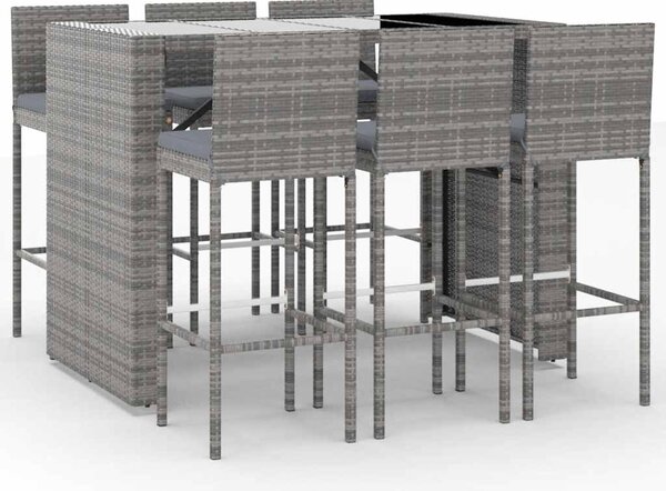 7 részes szürke polyrattan kerti bárszett párnákkal