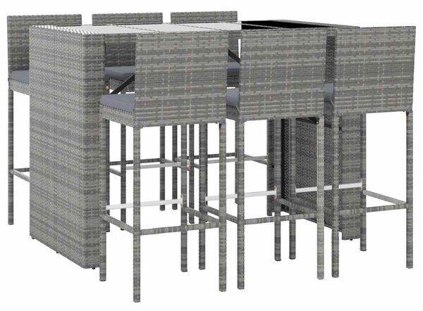 7 részes szürke polyrattan kerti bárszett párnákkal