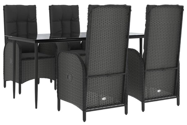 5 részes fekete polyrattan kerti étkezőgarnitúra párnákkal