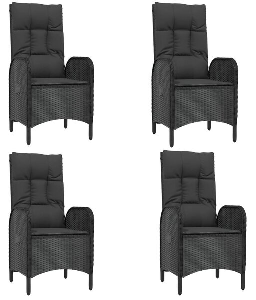 5 részes fekete polyrattan kerti étkezőgarnitúra párnákkal