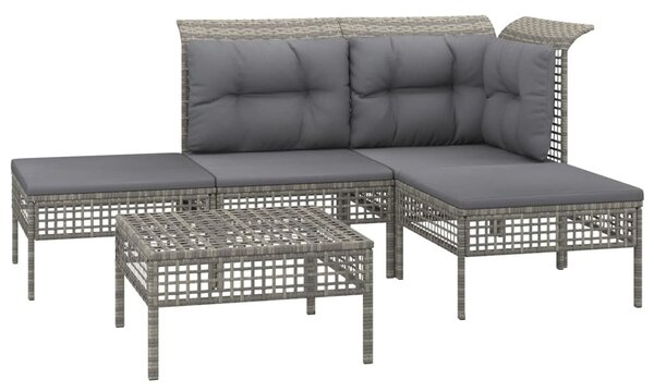 5 részes szürke polyrattan kerti ülőgarnitúra párnákkal