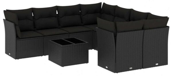 VidaXL Polyrattan Kerti Ülőgarnitúra - 9 részes - Fekete