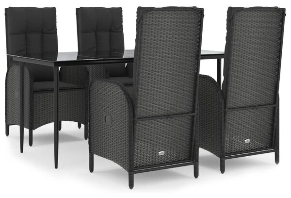 5 részes fekete polyrattan kerti étkezőgarnitúra párnákkal