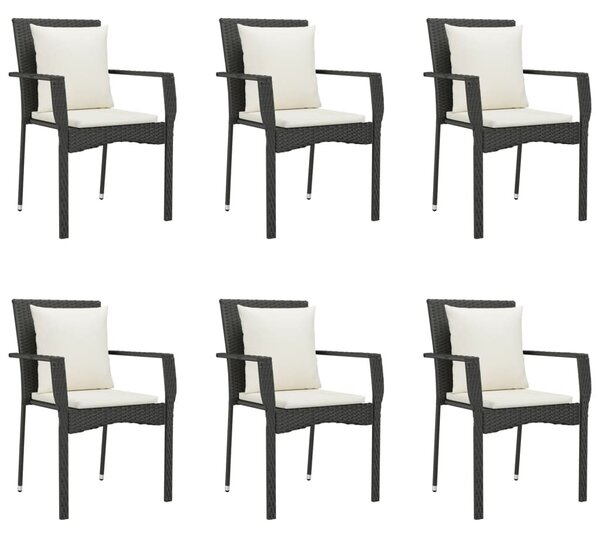 7 részes fekete polyrattan kerti étkezőgarnitúra párnával