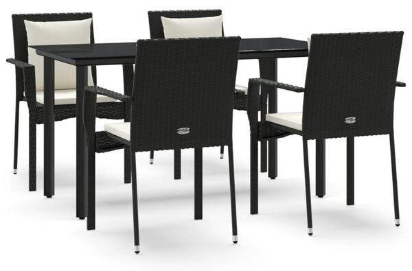 5 részes fekete polyrattan kerti étkezőgarnitúra párnákkal