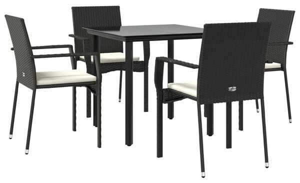 5 részes fekete polyrattan kerti étkezőgarnitúra párnákkal