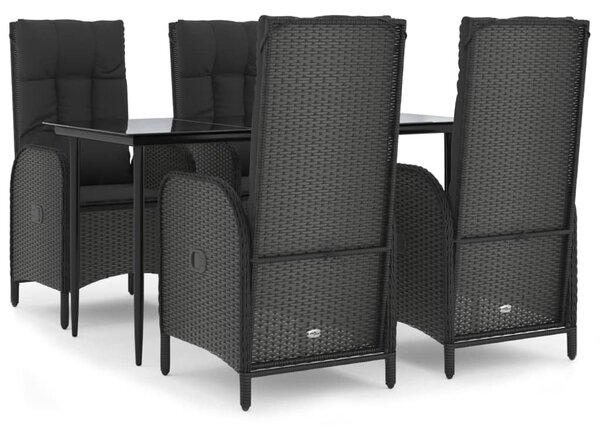 5 részes fekete polyrattan kerti étkezőgarnitúra párnákkal