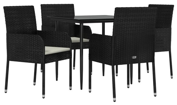 5 részes fekete polyrattan kerti étkezőgarnitúra párnákkal
