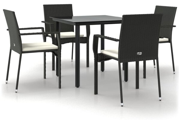 5 részes fekete polyrattan kerti étkezőgarnitúra párnákkal