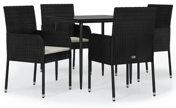 5 részes fekete polyrattan kerti étkezőgarnitúra párnákkal