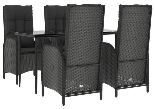 5 részes fekete polyrattan kerti étkezőgarnitúra párnákkal