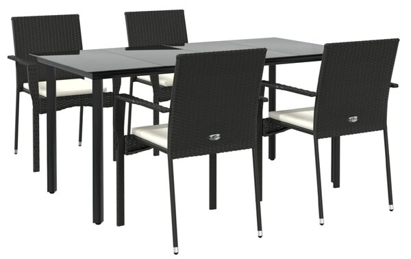 5 részes fekete polyrattan kerti étkezőgarnitúra párnákkal