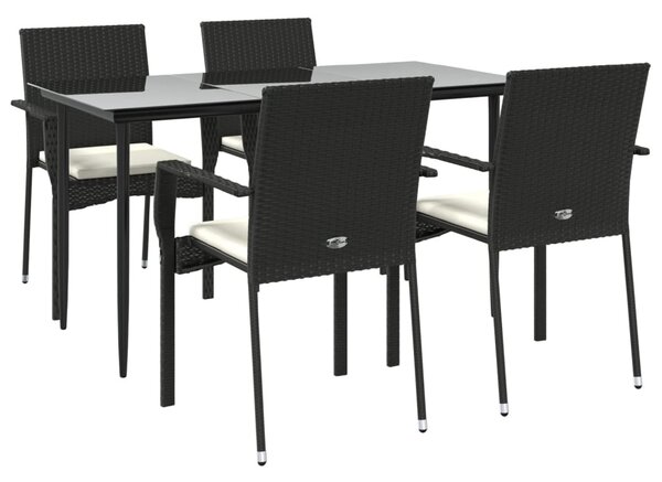 5 részes fekete polyrattan kerti étkezőgarnitúra párnákkal
