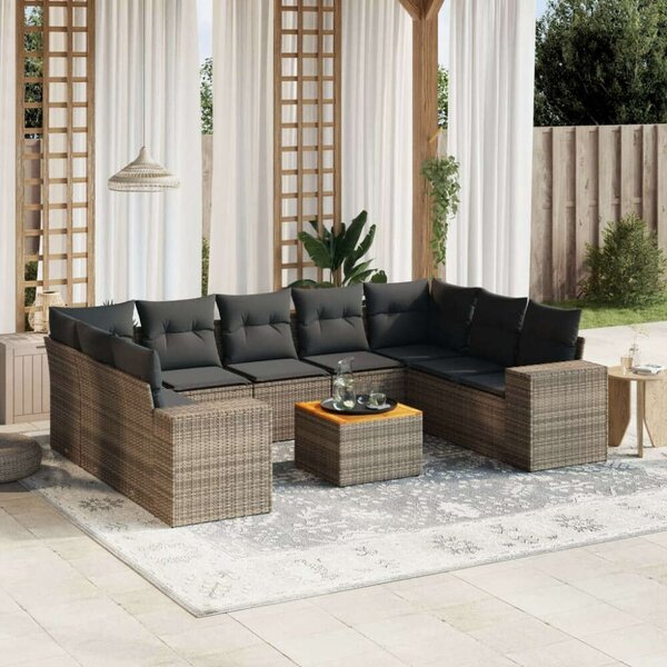 VidaXL 10 részes szürke polyrattan kerti ülőgarnitúra párnákkal