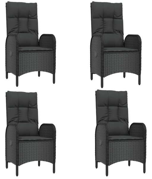 5 részes fekete polyrattan kerti étkezőgarnitúra párnákkal