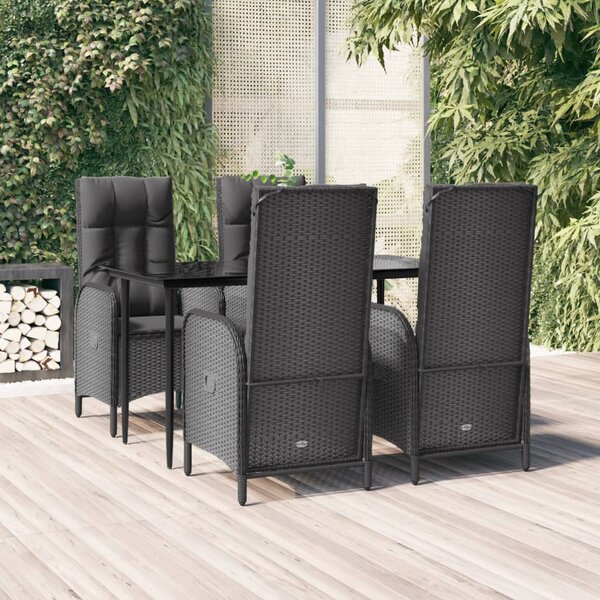 5 részes fekete polyrattan kerti étkezőgarnitúra párnákkal