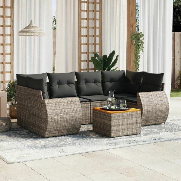 VidaXL 7 részes szürke polyrattan kerti ülőgarnitúra párnákkal