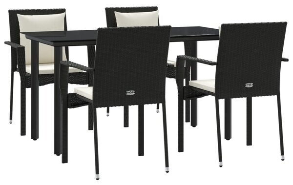 5 részes fekete polyrattan kerti étkezőgarnitúra párnákkal