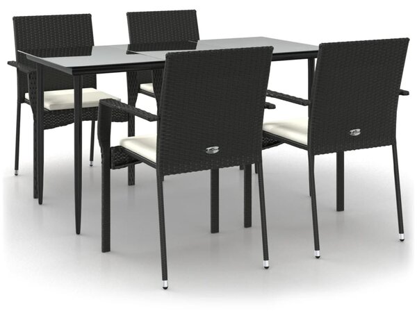 5 részes fekete polyrattan kerti étkezőgarnitúra párnákkal