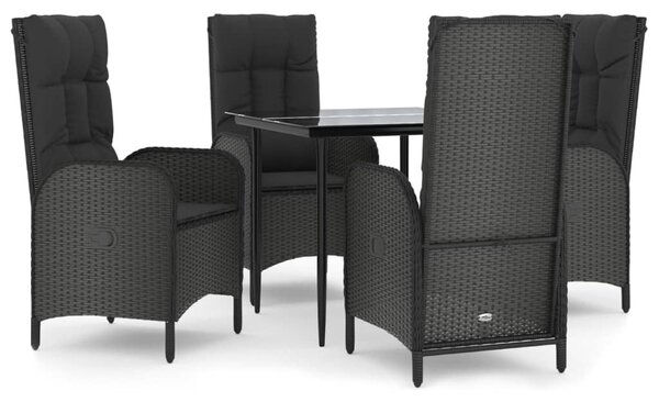 5 részes fekete polyrattan kerti étkezőgarnitúra párnákkal