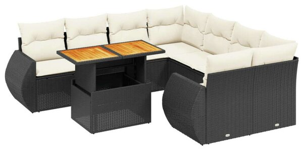 VidaXL Polyrattan Kerti Ülőgarnitúra - 9 részes - Fekete
