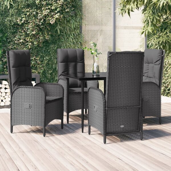 5 részes fekete polyrattan kerti étkezőgarnitúra párnákkal