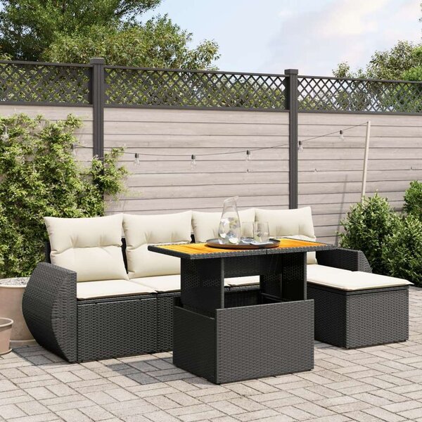 VidaXL Polyrattan Kerti Ülőgarnitúra - 6 részes, Fekete