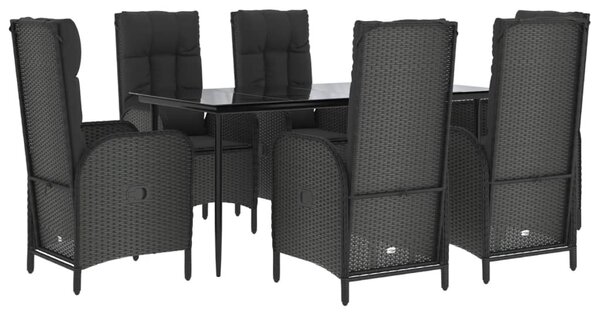 7 részes fekete polyrattan kerti étkezőgarnitúra párnával