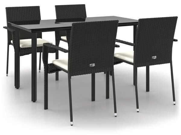 5 részes fekete polyrattan kerti étkezőgarnitúra párnákkal