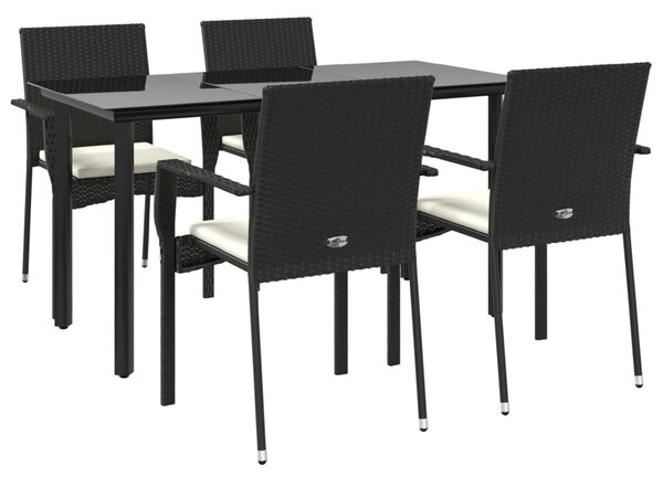 5 részes fekete polyrattan kerti étkezőgarnitúra párnákkal