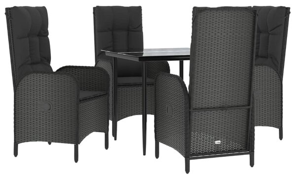 5 részes fekete polyrattan kerti étkezőgarnitúra párnákkal