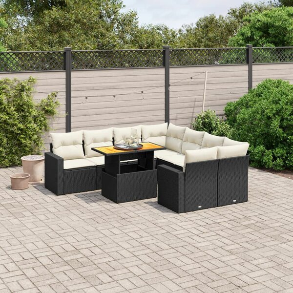 VidaXL Polyrattan Kerti Ülőgarnitúra - 9 részes - Fekete