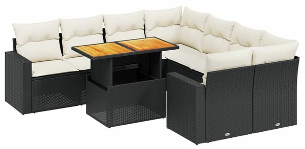 VidaXL Polyrattan Kerti Ülőgarnitúra - 9 részes - Fekete