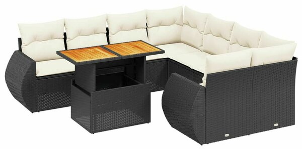 VidaXL Polyrattan Kerti Ülőgarnitúra - 9 részes - Fekete