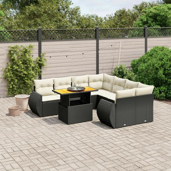 VidaXL Polyrattan Kerti Ülőgarnitúra - 9 részes - Fekete