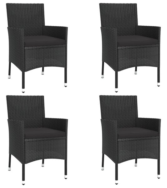 5 részes fekete polyrattan kerti étkezőgarnitúra párnákkal