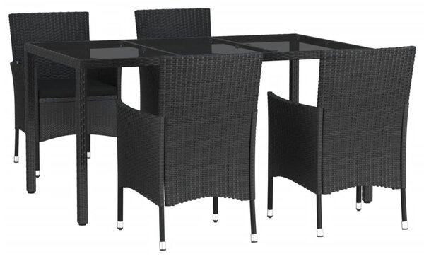 5 részes fekete polyrattan kerti étkezőgarnitúra párnákkal