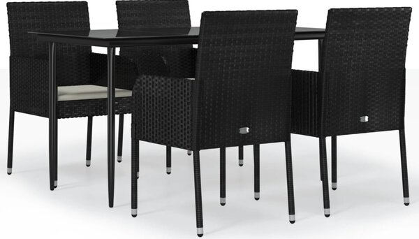 5 részes fekete polyrattan kerti étkezőgarnitúra párnákkal
