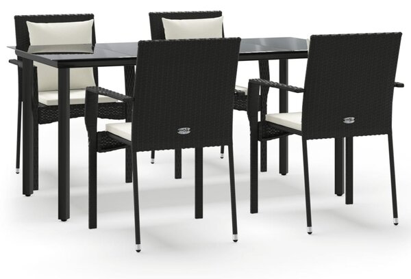 5 részes fekete polyrattan kerti étkezőgarnitúra párnákkal