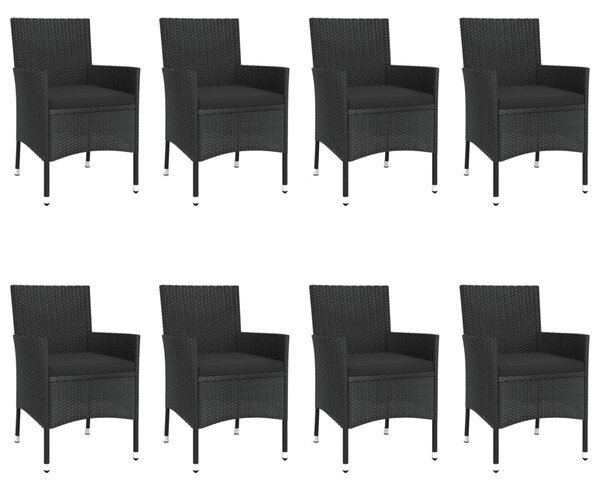9 részes fekete polyrattan kerti étkezőgarnitúra párnákkal