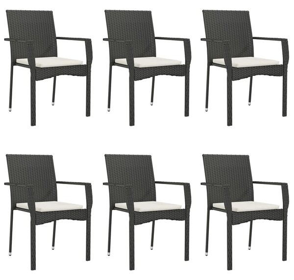 7 részes fekete polyrattan kerti étkezőgarnitúra párnával