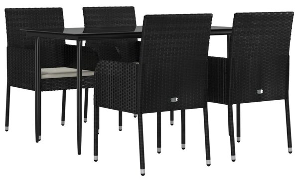 5 részes fekete polyrattan kerti étkezőgarnitúra párnákkal