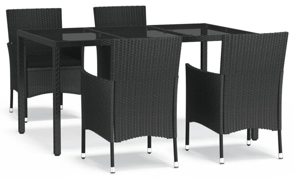 5 részes fekete polyrattan kerti étkezőgarnitúra párnákkal